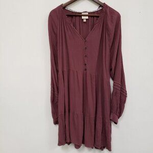 Knox Rose Mauve Long-Sleeve V-Neck Tiered Mini Dress
